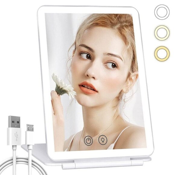 Touch Screen LED Makeup Mirror - Foldable, 3-Color Lighting, USB Rechargeable - Picture 3 of 5
